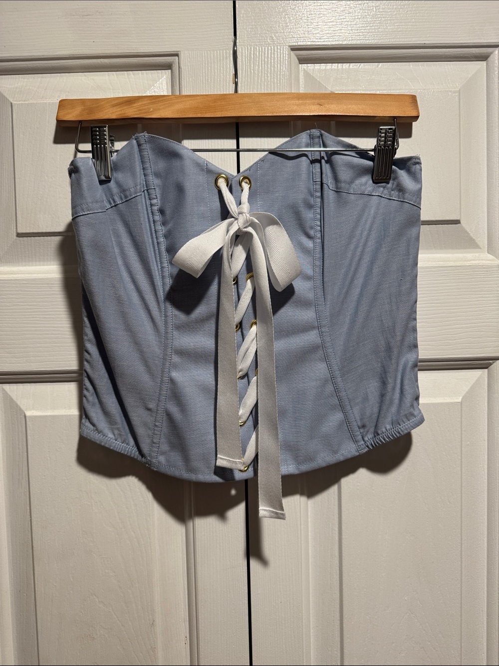 Victoria Secret Light Blue Corset Top with White Lace-Up